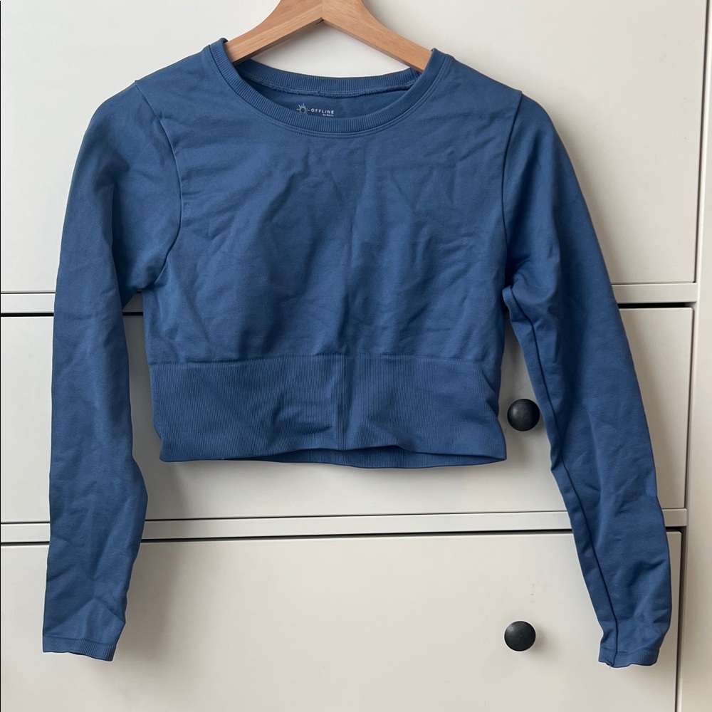 Aerie Offline Blue Long Sleeve Cropped Athletic Athleisure Top
